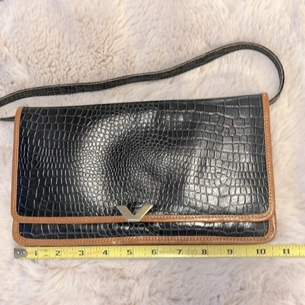 Navy Blue Croc Embossed Faux Leather Flap Clutch Crossbody Shoulder Bag Purse